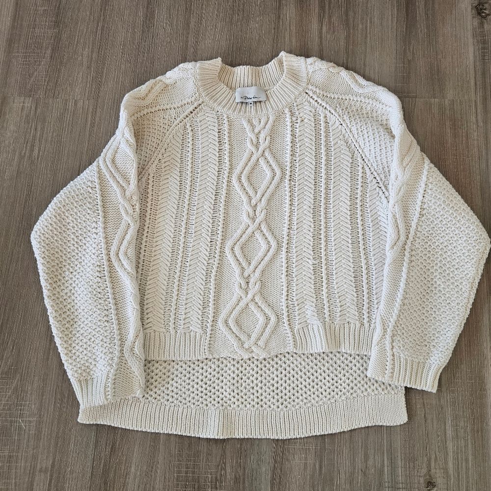 3.1 Phillip Lim Sweater Women Sz M Ivory 100% Wool Chunky Fisherman Knit